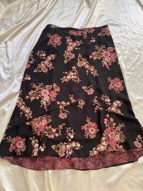 Vintage y2k Black Pink Floral Ruffle Skirt Boho Fairy XL